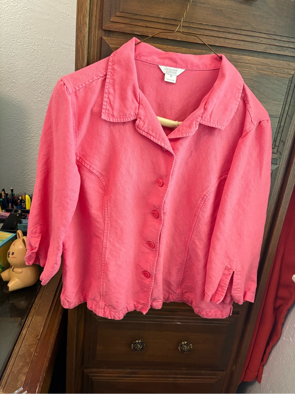 Christopher & Banks Coral Pink Button-Front Light Material Blouse